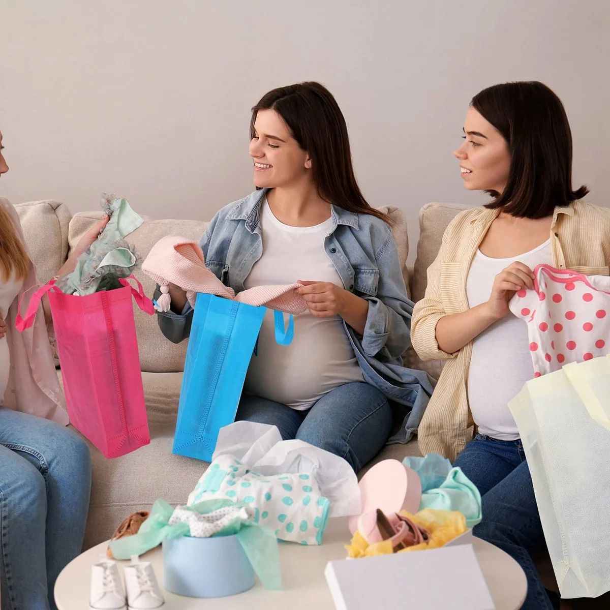 ABQR 50 Pack Sacs fourre-tout non tissés Sac cadeau réutilisable Sacs réutilisables avec poignées Fourre-tout d'épicerie pliable Sacs cadeaux pour adultes et enfants