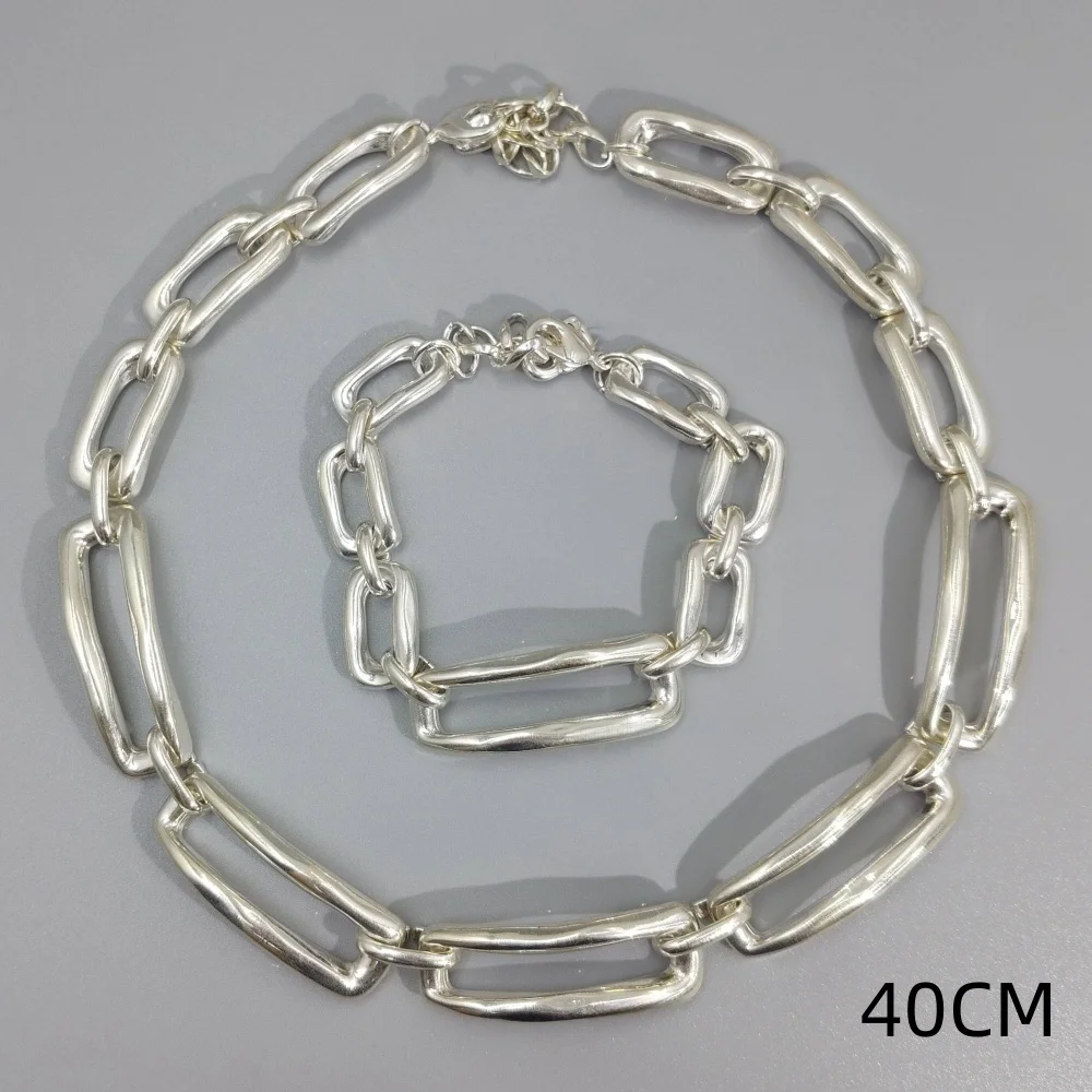 2026 Spring Unique Fashion Gold and Silver Irregular Rectangular Bracelet Necklace Jewelry Two Piece Set Charm Gift