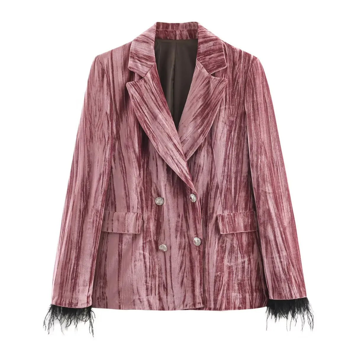 Velvet Double-breasted Swan Feather Decorated Suit Jacket And Pants Women's Fashion Cross-border Organic Cotton Casual Pants