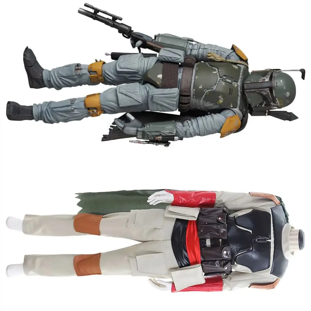 Film Boba Fett Cosplay Kostüm Herren Kampfuniform Oberteil Hose mit Umhang Komplettset Halloween Party Karneval Outfits