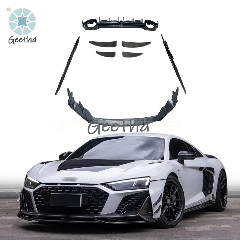 For Audi R8 Body Kit Capristo Style Dry Carbon Fiber Front Lip Vent Side Skirts Rear Diffuser Lip Car Parts