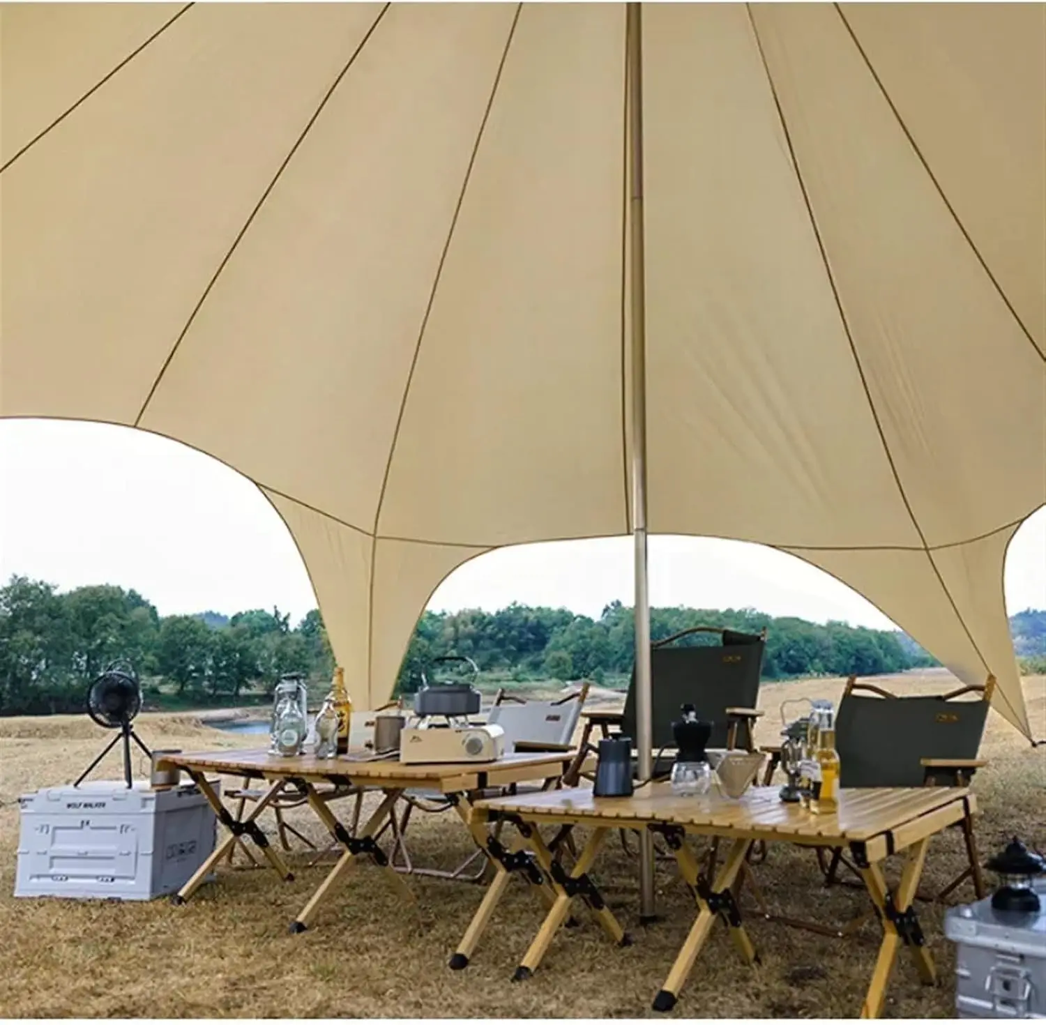 Campingzelt für 60 Personen, Doppelspitzen-Sternzelt, Campsite-Sternschatten-Tarp, Spider-Zelt, OEM-unterstützt.