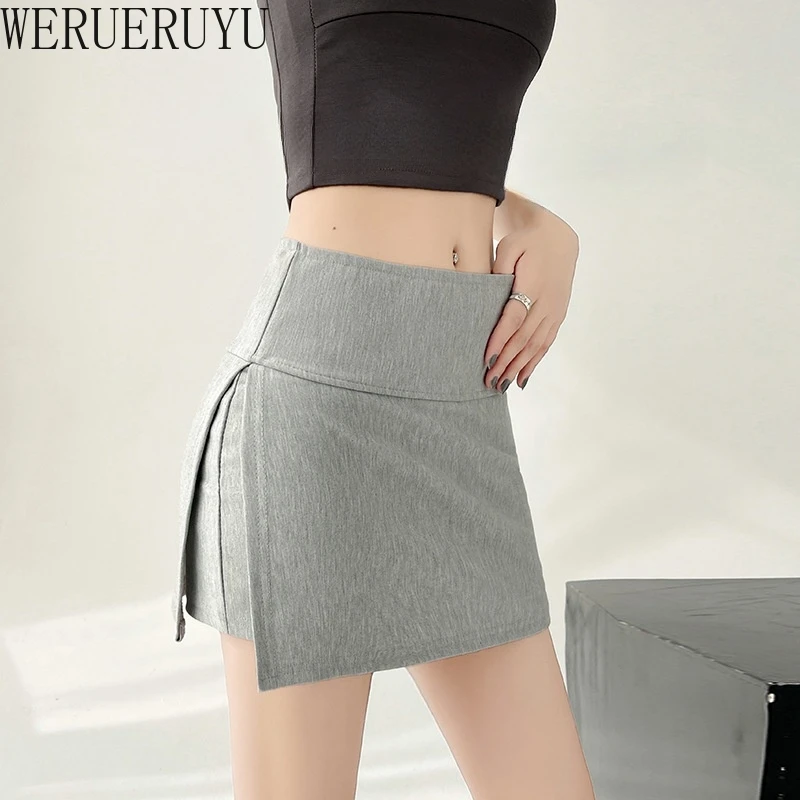 Summer Mini Elastic Split Skirts for Women Korean Fashion A-LINE High Waist Y2k Sexy Sports Skirt with Shorts Woman Clothing New