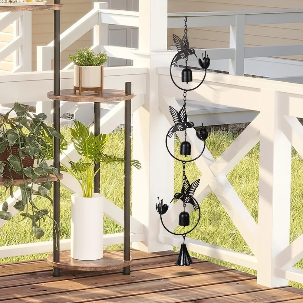 Butterfly and Heart Shaped Metal Rain Chain for Garden Patio Balcony Outdoor Decor Black Carbon Steel 50.12x4.72 Inch