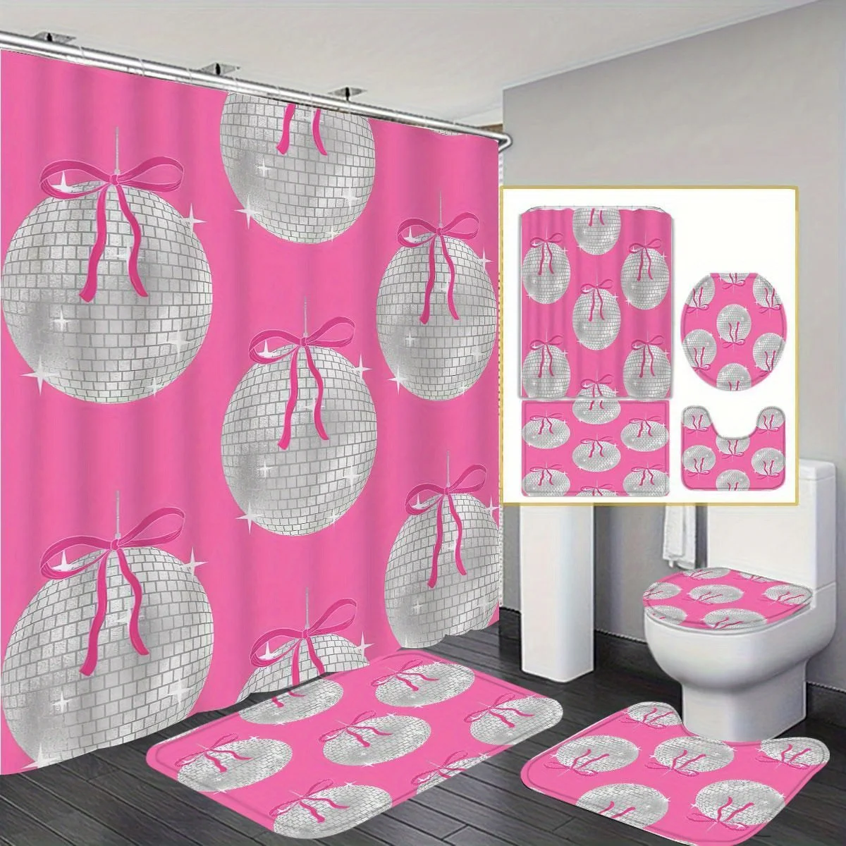 

Занавеска для душа с принтом вишни и банта, моющаяся, подходит для многостильного душа в ванной комнате, украшения для домашнего декора с 12 крючками, летучая мышь