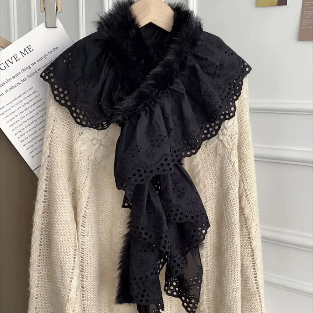 

Милый кружевной шарф Y2k, утепленная теплая шаль, однотонные зимние шарфы для девочек, женские/мужские шарфы