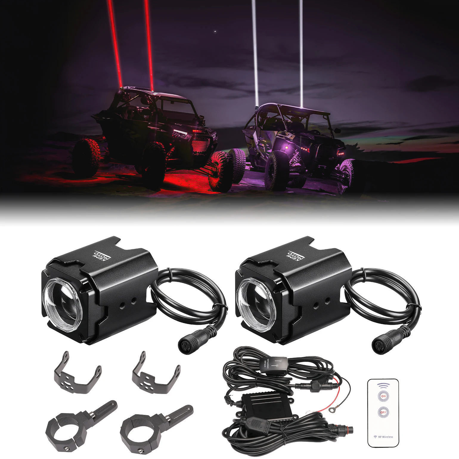 UTV Whipless LED Whip Lights Fits 1.5''-2'' Roll Bar Mounts Compatible with Polaris RZR for Can-Am Maverick X3 for Golf Carts