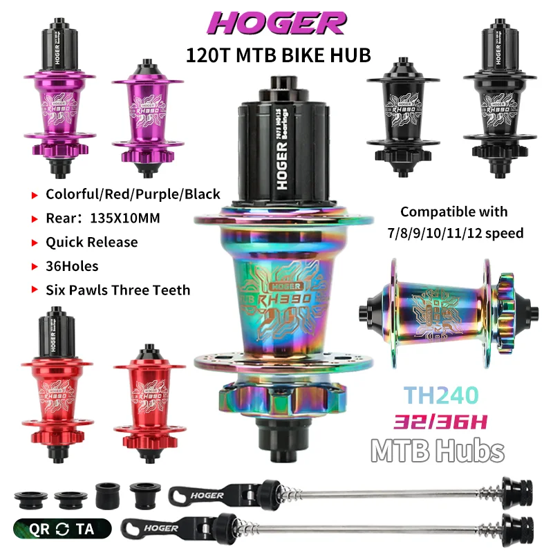 

HOGER 120 Click Hub 6 Bearing MTB Hub Front Rear 32 36Holes Disc Brake Mountain Bicycle Hubs 7 8 9 10 11 12 Speed Bike parts