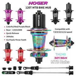 HOGER 120 Click Hub 6 Bearing MTB Hub Front Rear 32 36Holes Disc Brake Mountain Bicycle Hubs 7 8 9 10 11 12 Speed Bike parts