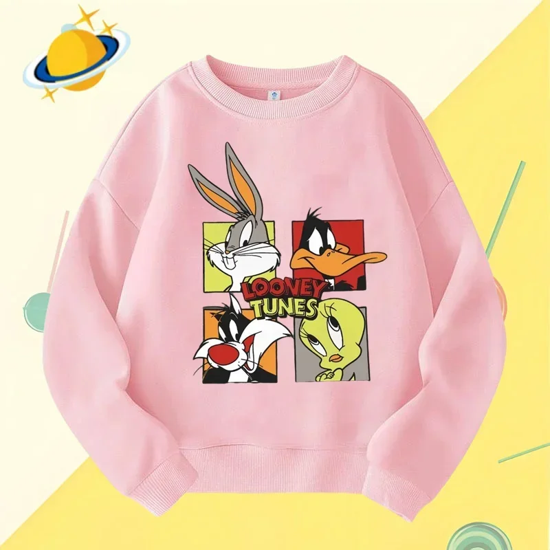 Bugs Bunny children\'s crewneck hoodie Disney cartoon print autumn winter long-sleeved sweatshirt Boys girls Kawaii casual top