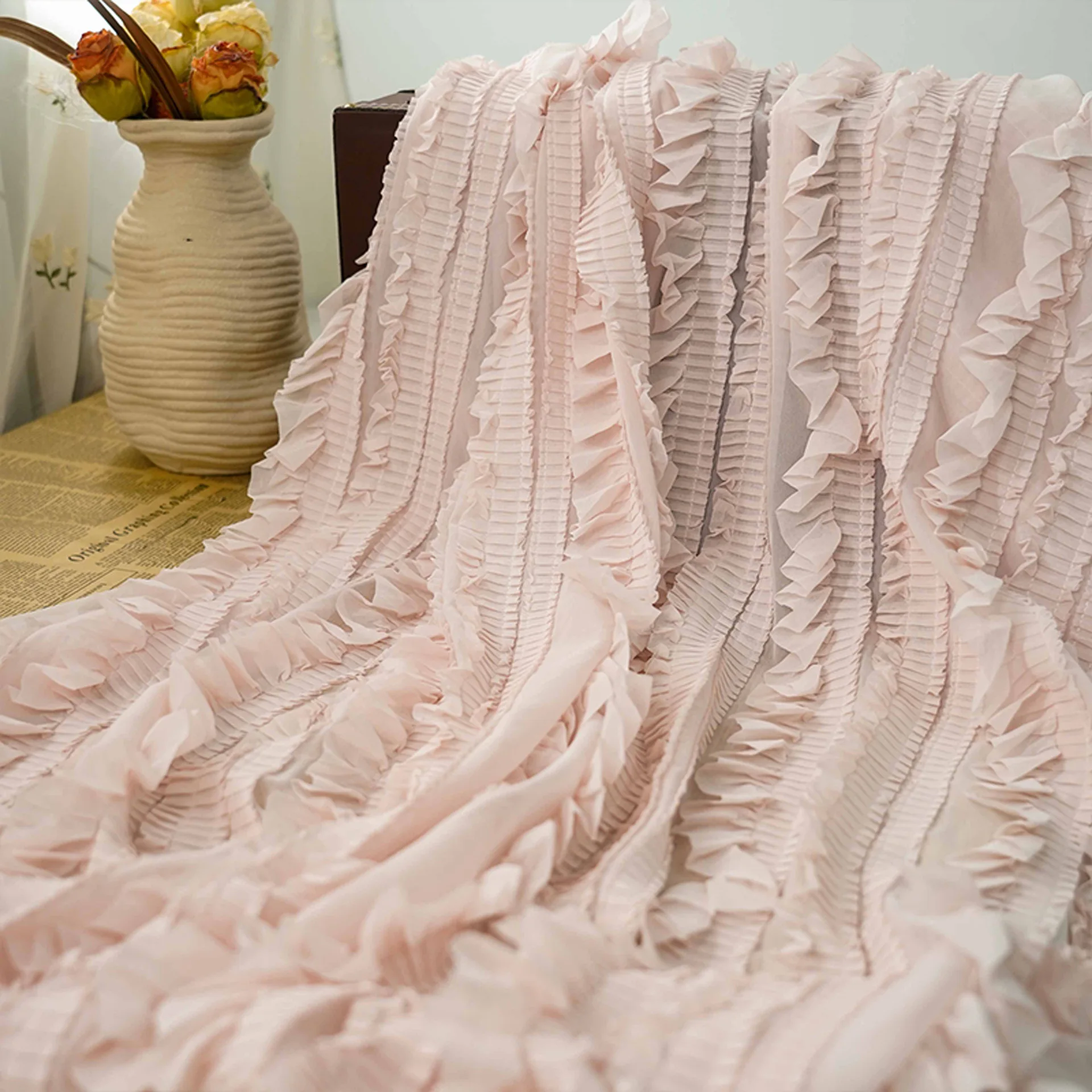 chiffon fabric dress material Pleated Chiffon Fabric: Multicolor Dress Material by the Yard, Curtain Upholstery Fabric