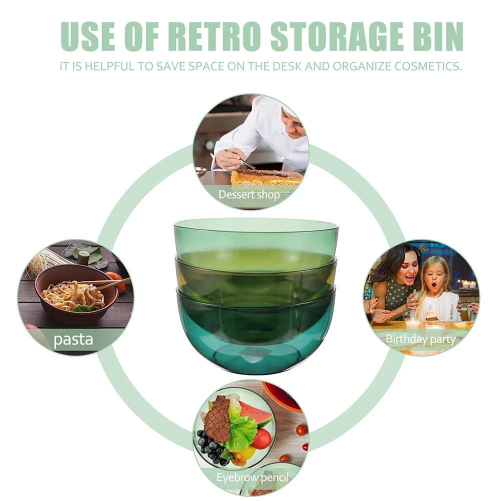 

3pcs Plastic Salad Bowl Fruit Vegetable Storage Kitchen Supply Household Food Bowl Eco-Friendly Easy Clean Wide Rim