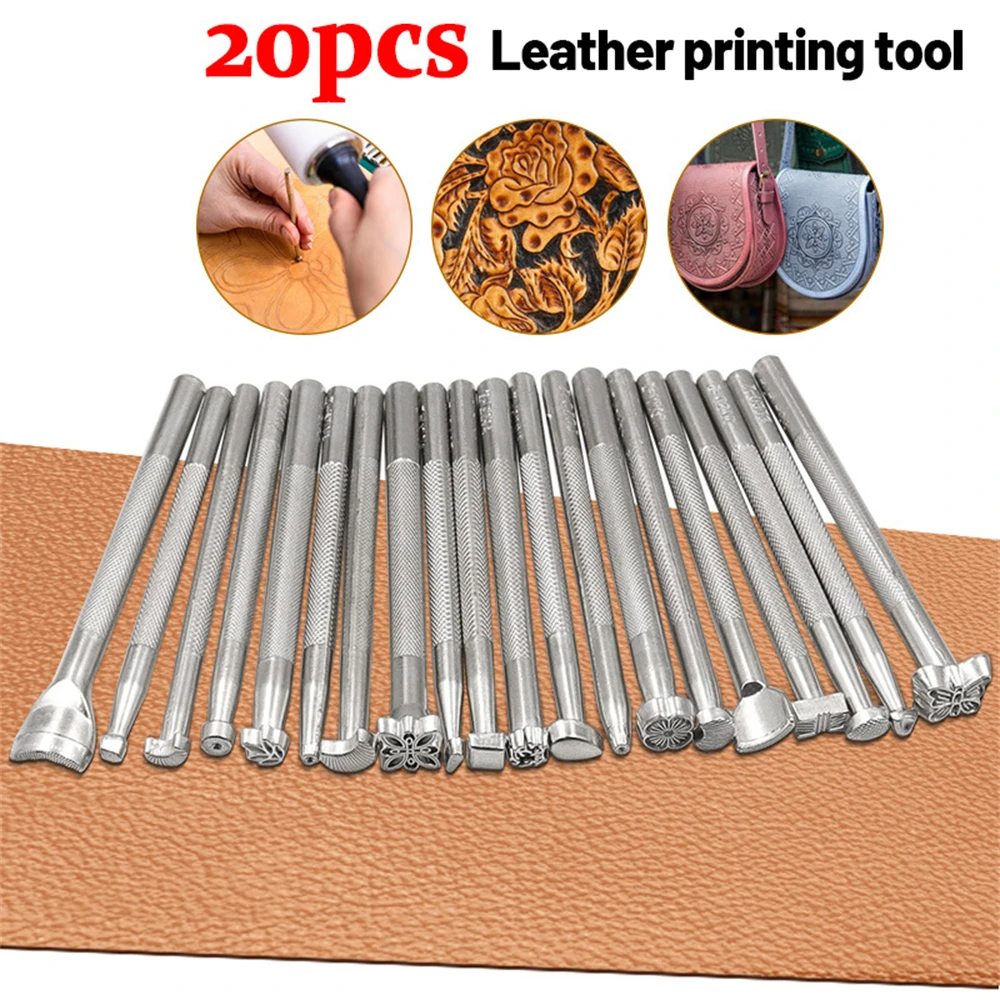 20pcs Leather Carving Kit Stamps Printing Punch Alloy Stamp Set Carving Saddle Making Tools For Engraved Print Craft Diy Artwork