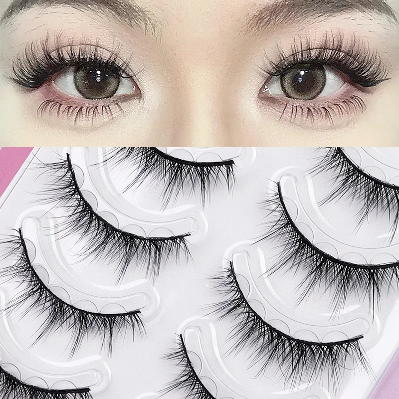 5 أزواج من الرموش الصناعية ذات الشريط الكامل الخالية من الغراء، شريط صلب على طراز المانجا الكثيفة قابل لإعادة الاستخدام #2