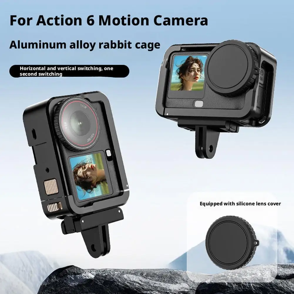 ل DJI Action 6 قفص أرنب معدني مقشر سبائك الألومنيوم تمديد مقبض ملحقات الكاميرا #4