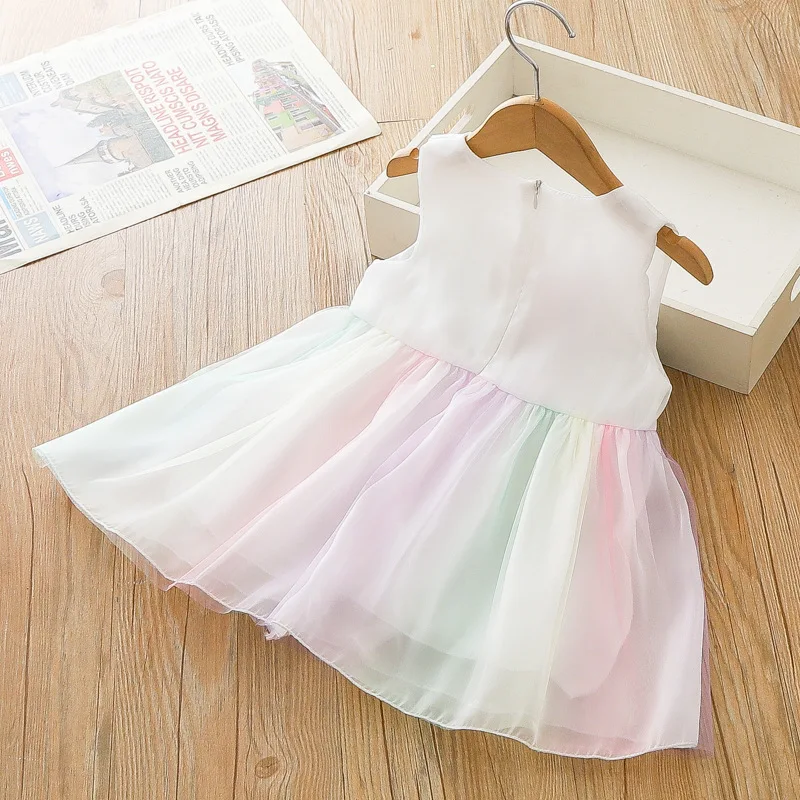 Summer beach baby girl dress with big bow colorful mesh back zipper sweet sleeveless princess dress