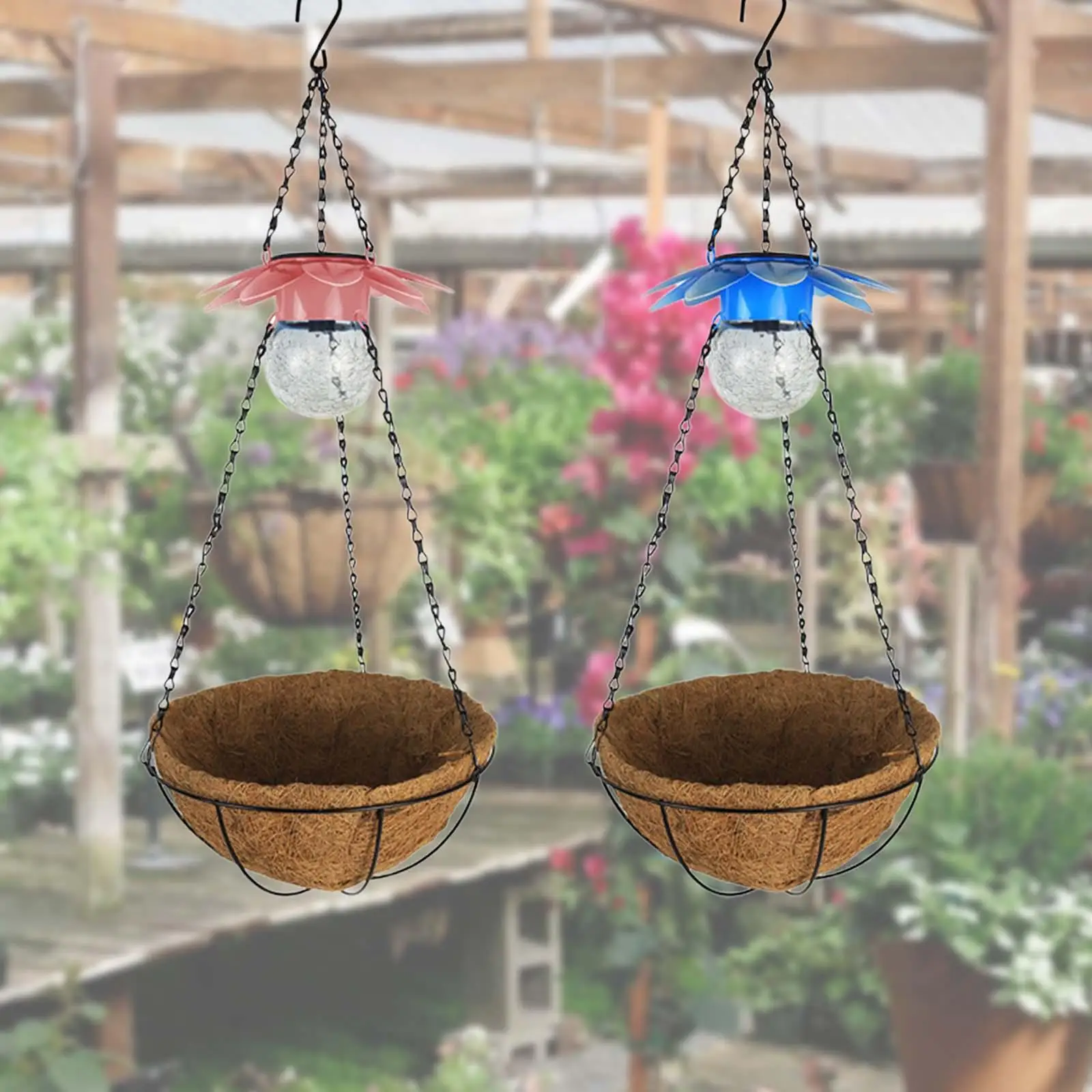 Hanging Basket Metal Wire Hanging Planter Solar LED Hanging Planter Round