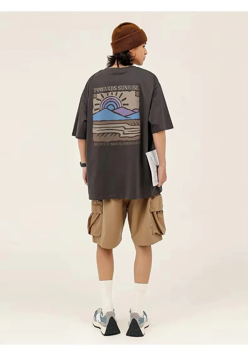 2026 American Retro Pattern Printed Short-sleeved Crew Neck Cotton Parent-Child T-shirt Street Shirts Gothic Round Neck