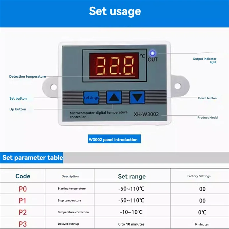 PORK-3X 12 فولت المهنية W3002 الرقمية LED متحكم في درجة الحرارة 10A ترموستات منظم XH-3002