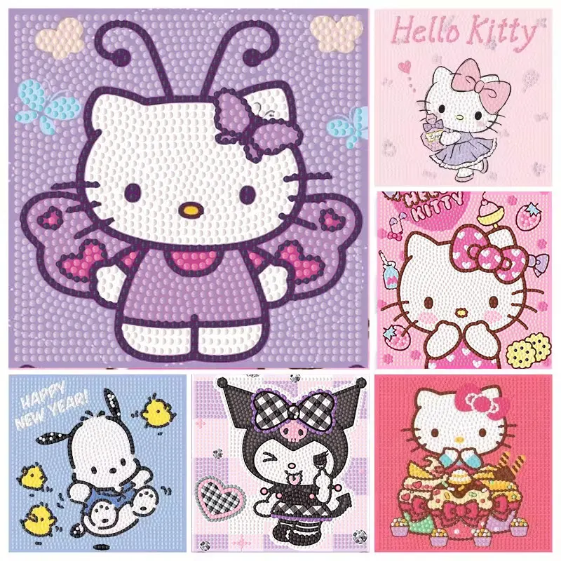 Kulomi-Kit de pintura de diamante 5D, mosaico de Arte de Hello Kitty, arte de diamante redondo completo, pintura de decoración del hogar con Marco, regalo