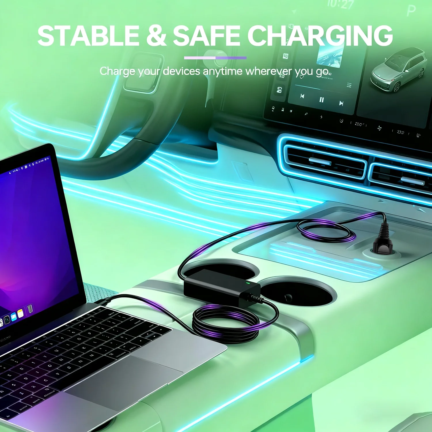 

100W USB C Car Charger – 12V-24V Auto Adapter for MacBook Pro Air, Lenovo ThinkPad, HP EliteBook, Dell Latitude, ASUS, Samsung