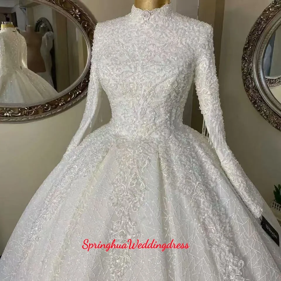 Customized Luxury Ball Gown Wedding Dress With Sparkling Sequins Pearls Appliques Princess Bride Wedding Dress Vestidos De Novia