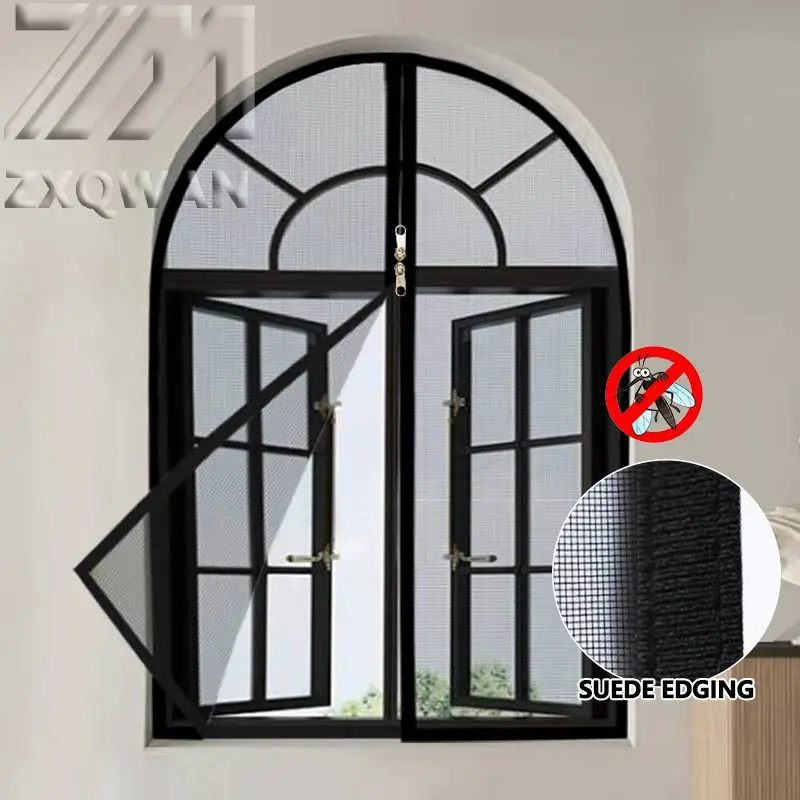 Curved Mosquito Proof Mesh, Invisible Window Screen, Cat Paw Proof, Double-Sided Velvet Edge, Zipper Style, No Punching Required