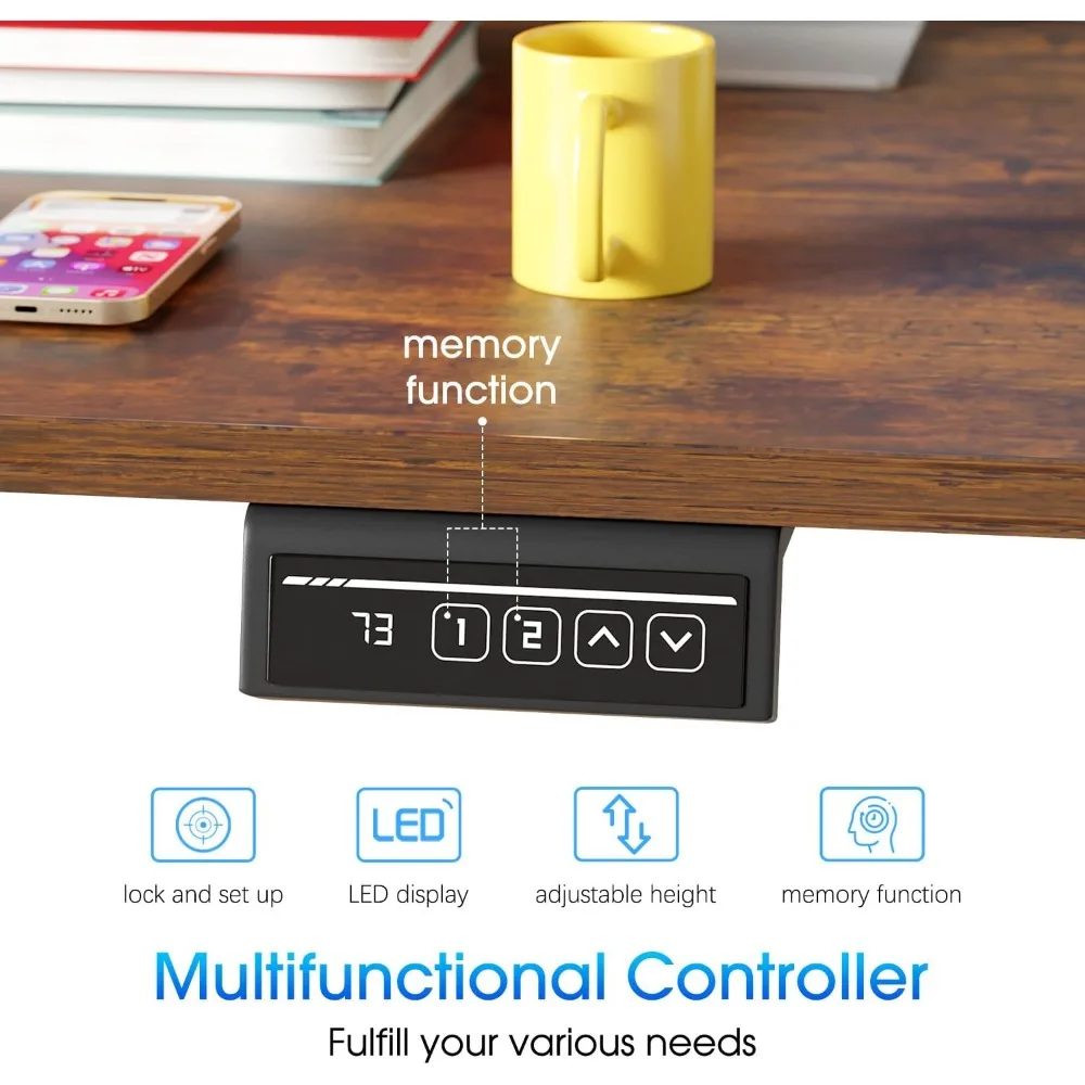 مكتب قائم كهربائي مقاس 48 بوصة مع شاشة LED ووظيفة الذاكرة وحامل سماعة الرأس لغرفة الاجتماعات المكتبية