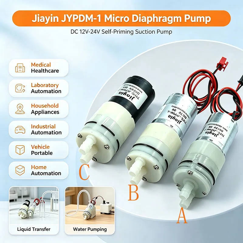 Jiayin JYPDM-1 Micro 370 Motor Mini Diaphragm Water Pump Self-Priming Suction DC 12V 18V 24V for Pumping Applications