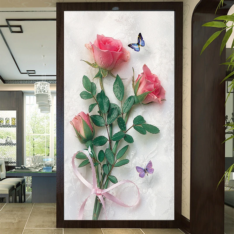 Elegant Floral Door Decals Romantic Floral Bedroom Decor Wallpaper Decals Removable Waterproof Poster Mural