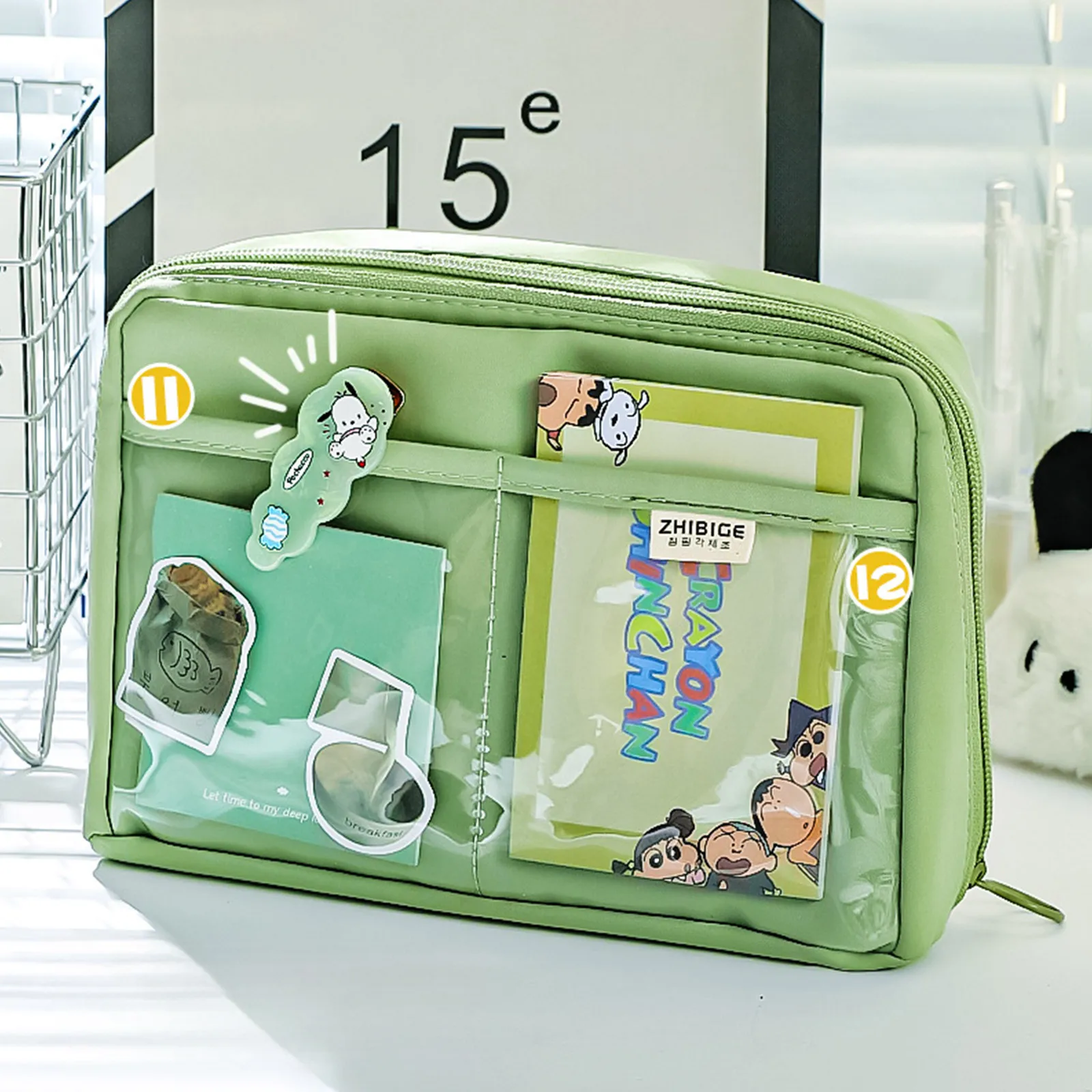 Clear Stationery Bag Itabag Pencil Case Large Capacity Mutiple Compartments Pencil Pouch for Office, School,Cosmetics