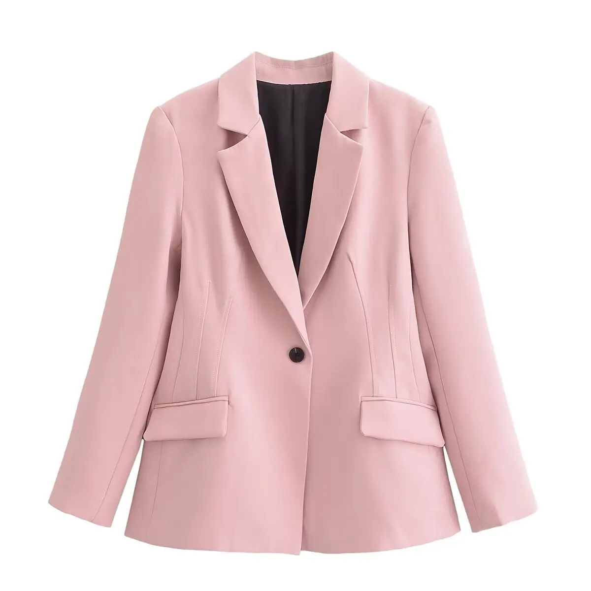 Women\'s Pink Suit Jacket A Button Vertical Pleat Design to create a lean High-waisted Commuter Air Flared Pants New