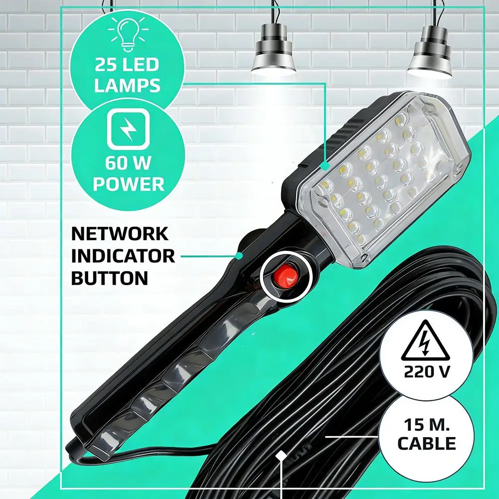 5M Cord Automotive Work Light – Magnetic LED Inspection Lamp with European Plug, Handheld Hanging Repair Light for Garage, Works