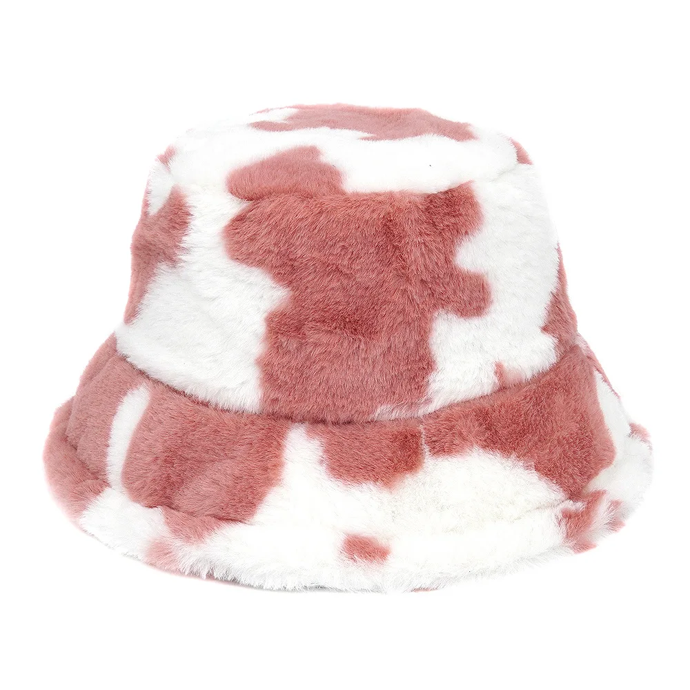 2024 Winter New Fluffy Hat Men’s Fashion Warm Bucket Hat Unisex Fisherman Hat Women’s Leisure Print Basin Cap