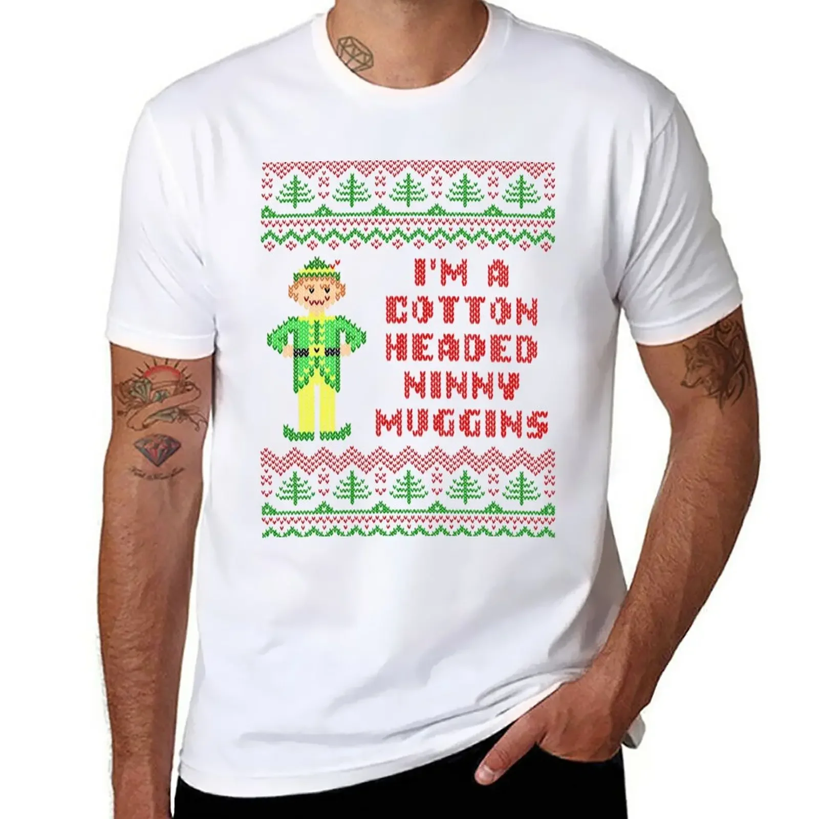 Funny Elf Cotton Headed Ninny Muggins Ugly Sweater T-Shirt graphics boys whites vintage Men's clothing