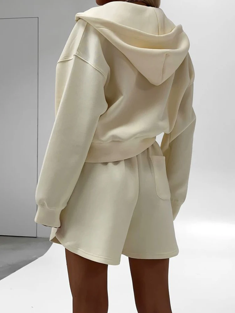 Spring Women's Sport Suit With Shorts Oversize Zipper Long Sleeve Top Korean Style Two Piece Set Tracksuit Autumn Casual Outfits