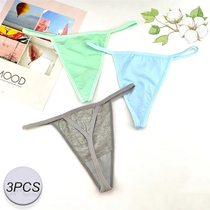 3 PCS Lady Cotton Solid Thong Low Waist Breathable Sports Panties Thin-Belt No Trace Leak Hip G-string T-back Intimate Underwear