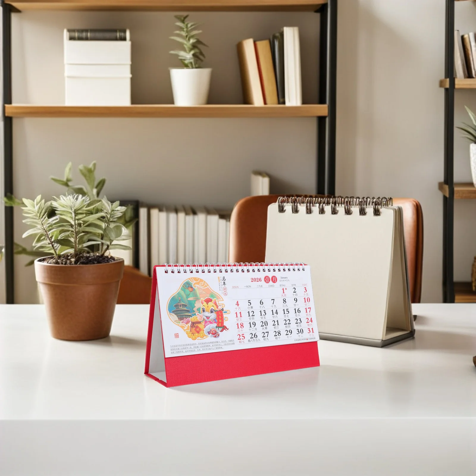 

2026 Desktop Calendar Chinese New Year Retro Horse Zodiac Table Calendar Lunar Feng Shui Home Office Decor 2026 Daily Calendars