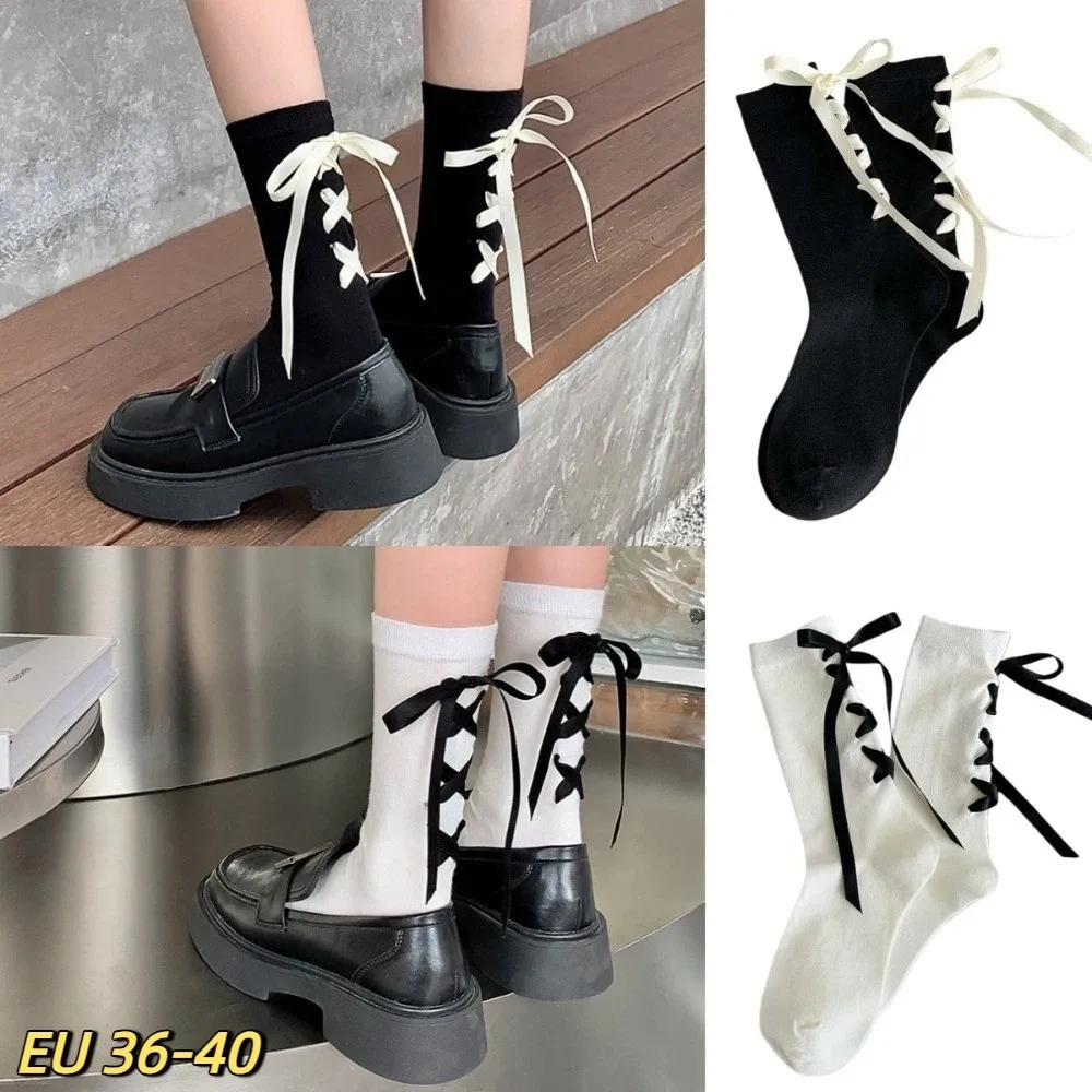 

Breathable Cotton Japanese JK Bow Socks Thickened Comfortable Cute Warm Socks Versatile Lolita Style Thermal Floor Socks Women
