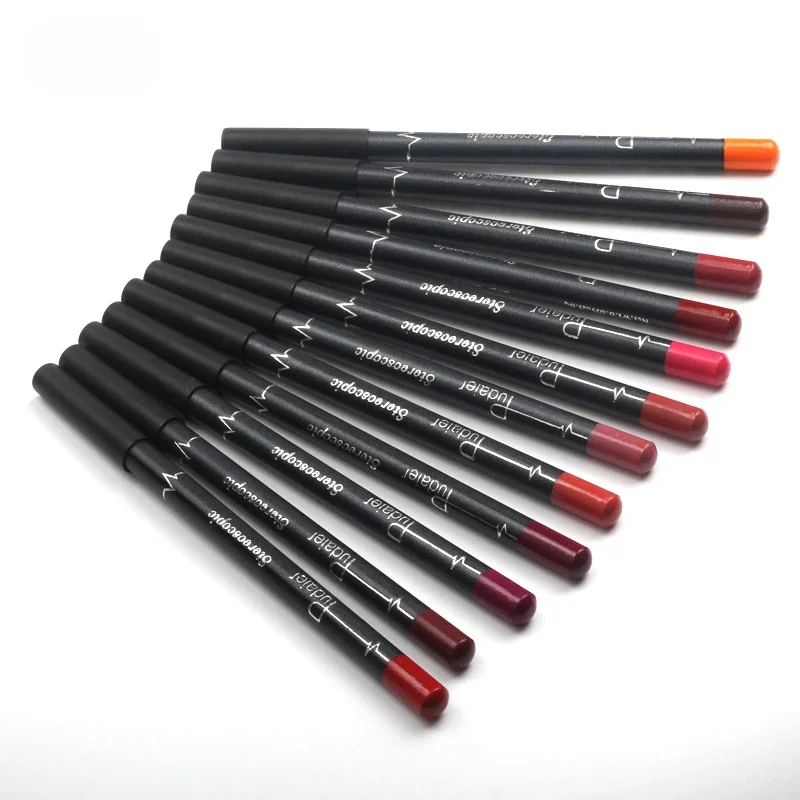 Pudaier 12pcs Lip Liner Pen 12 Colors Waterproof And Sweat-proof Not Easy To Fade Non-stick Cup Nude Lipstick Pencil SET