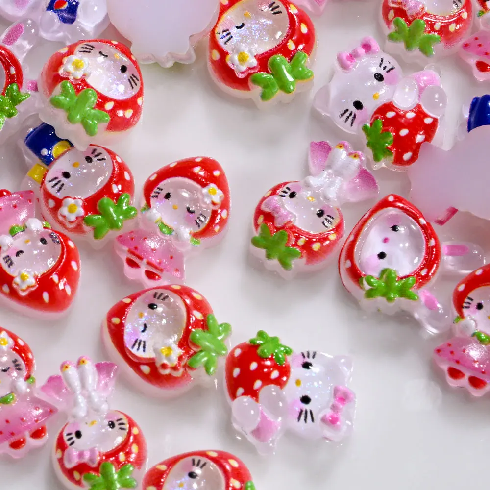 50 قطعة عشوائيا مرحبا كيتي الفراولة مسمار السحر Kawaii شفافة لامعة الآيس كريم مرحبا كيتي مسمار الديكور سانريو مانيكير