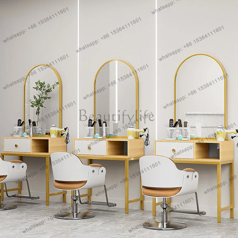 free punching Internet celebrity LED light haircut mirror special beauty salon mirror table rack integrated tool table