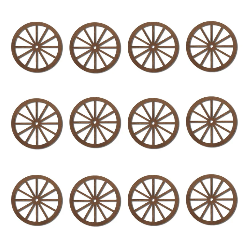 12Pcs Wagon Wheel Decor legno Western Cowboy Party Decorations Vintage Rustic Wagon Wheel Wood Cartwheel Decor per Bar Garage