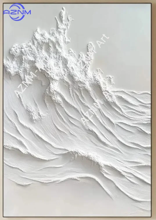 1/2Pcs Hand Painted Abstract Plaster Waves Painting, Set of 2 White Textured Wabi-Sabi Wall Art view 3