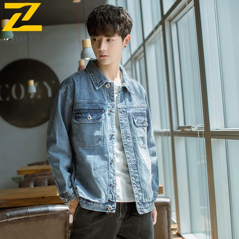 

New Vintage Denim Jacket Men Trendy Loose Plus Size Turndown Collar Jackets Outdoor Adventure Streetwear Windproof Outerwear