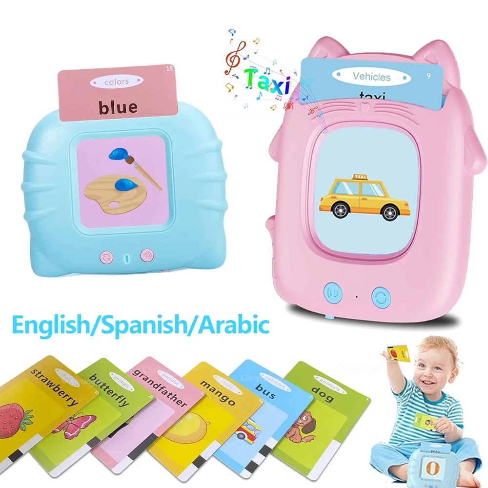 Máquina de aprendizagem de cartões flash falantes para crianças inglês/espanhol/italiano/árabe áudio brinquedo educacional precoce presente