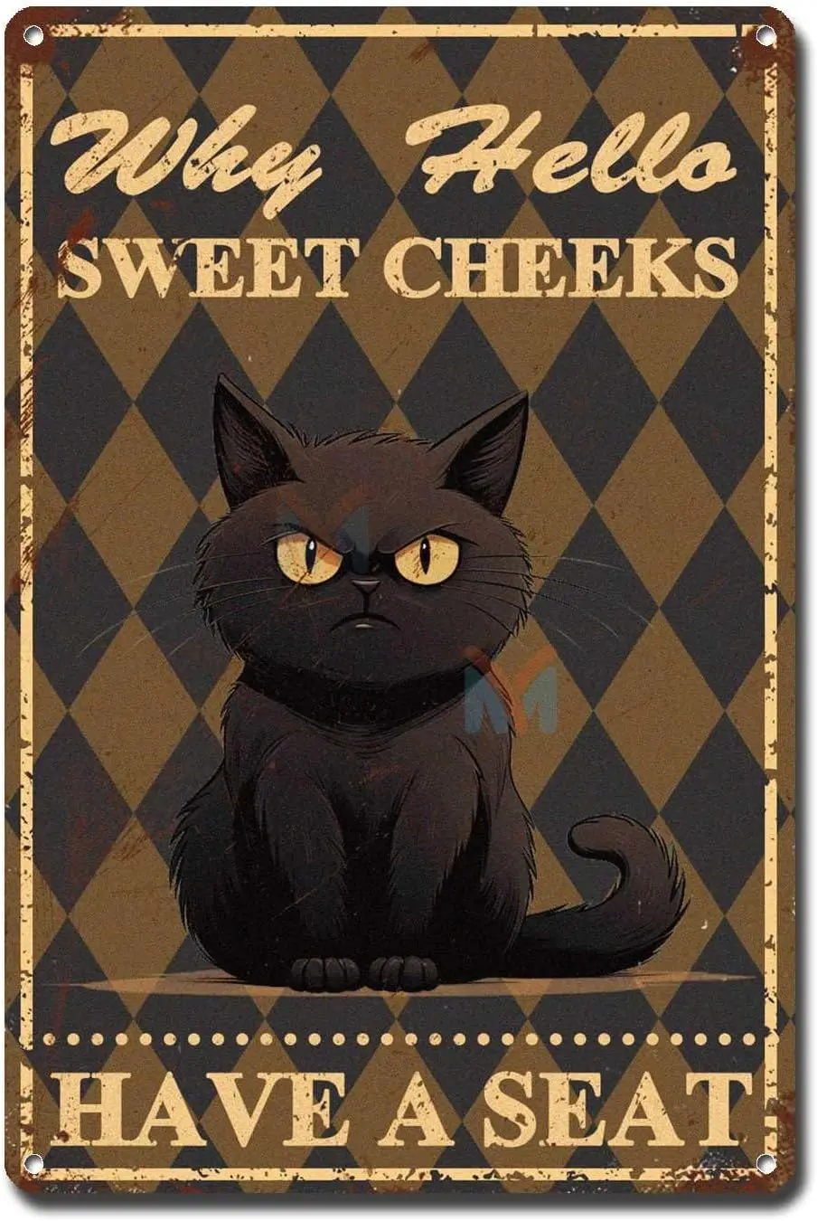 Metal Sign Tin Sign Vintage Wall Art Hello Sweet Cheeks Have A Seat Black Cat Sign Garden Outside For Gift 6×8 Inches