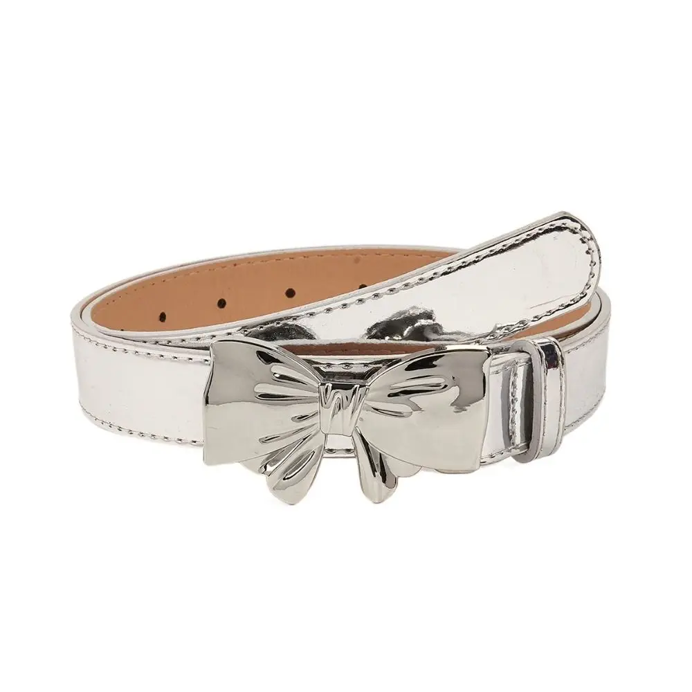 Retro Bowknot Buckle Bow Belt Y2k Silver Leather Waistband Waist Belt Trouser Decoration Dress Decoration