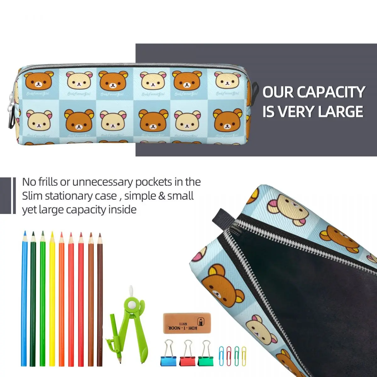 Imagem -06 - Grande Capacidade Rilakkuma Lápis Pouch Pen Box para Estudante Cosméticos Papelaria Bolsas Material Escolar Korilakkuma