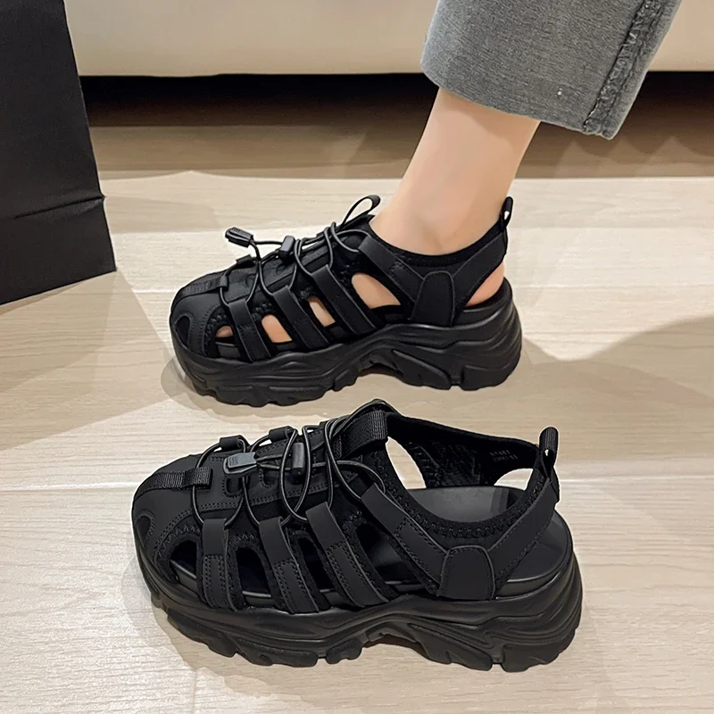 

Сандалии женские на толстой подошве, удобные дышащие универсальные спортивные босоножки с вырезами, римские сандалии, повседневная верхняя одежда, лето 2024